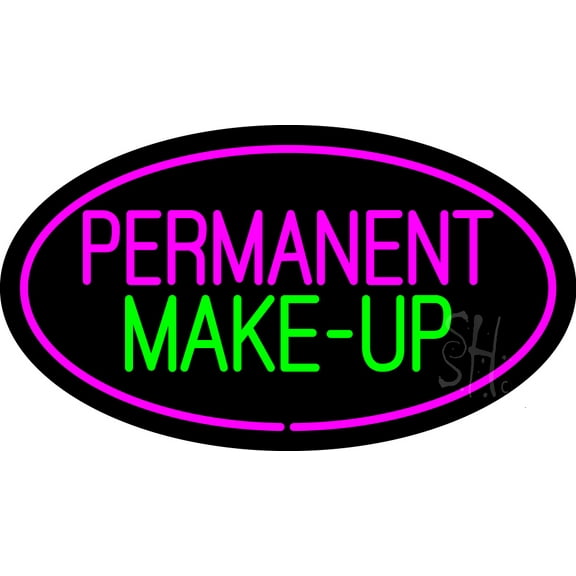 Permanent Make-Up Oval Pink LED Neon Sign 13 x 24 - inches, Black Square Cut Acrylic Backing, with Dimmer - Bright and Premium built indoor LED Neon Sign for Spa interior decor and storefront.