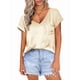 thumbnail image 1 of Camiseta Estrela de satén con cuello en V para mujer, camiseta informal de manga corta con bolsillo, cómoda y a la moda para mujer, Top Beige XXL, 1 of 6