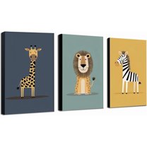 Canvas Poster Children's Room Wall Painting Set Watercolor Animal Theme Giraffe Bear Elephant Illustration Dream Sky Baby Room Decoration Three-piece Set Artwork Baby Space