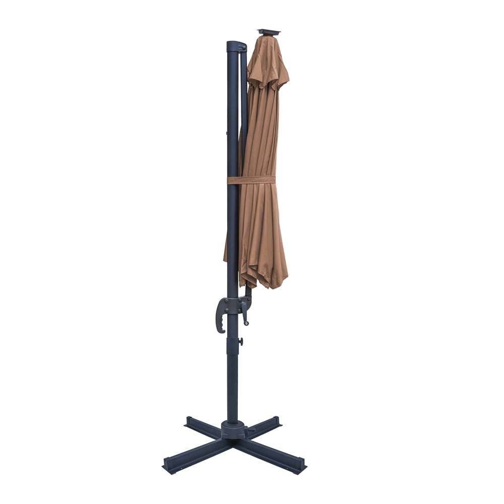 Abble 10 ft. Patio Umbrella 360-Degree Aluminum Rotation Hanging Offset Cantilever Umbrella Solar Lighted Market Umbrella, Tan