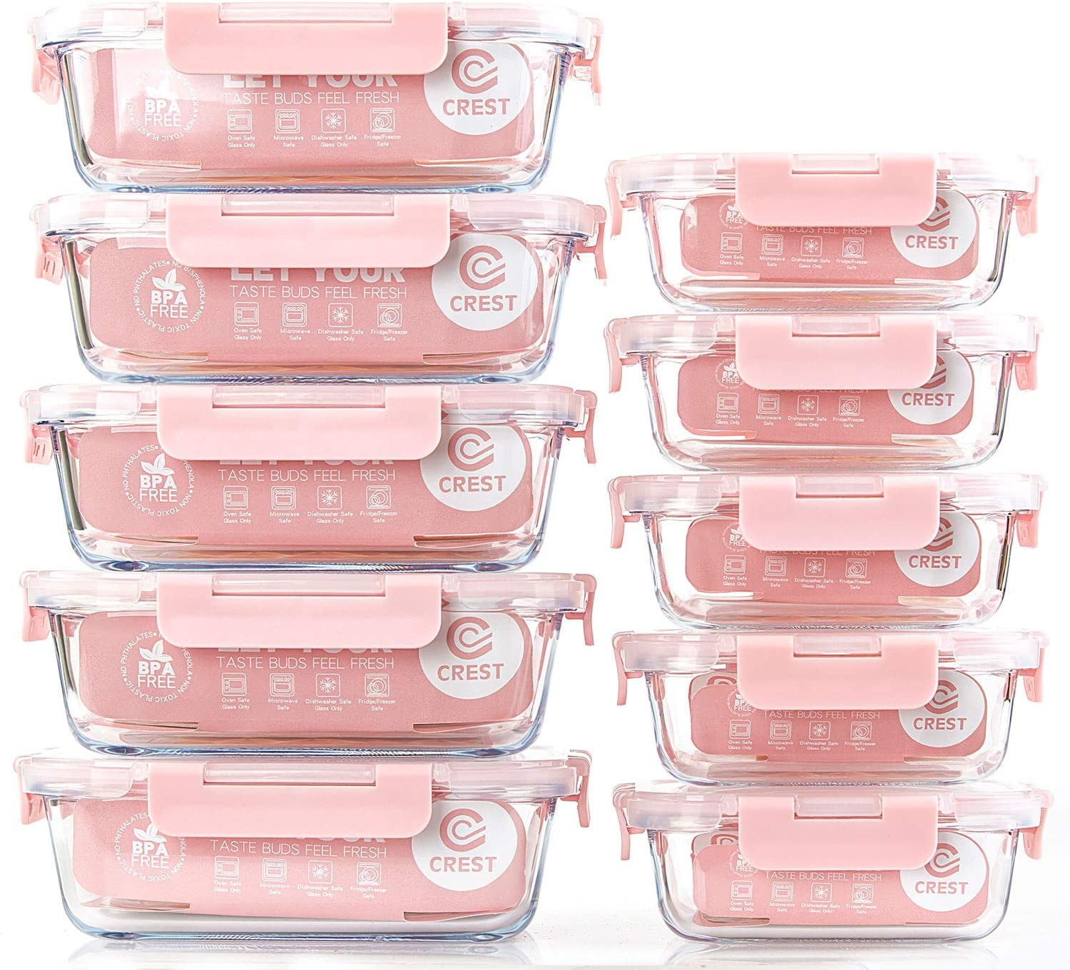 DAS TRUST 10 Pack Glass Meal Prep Containers Microwave Safe Meal Prep Bowls  Food Storage Containers Glass Food Prep Containers with Lids Lunch