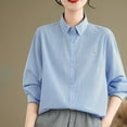thumbnail image 7 of Womens Striped Printed T-Shirts, Long Sleeve Shirts for Women Fall Casual Vintage Solid Color Lapel Button Down Dressy Blouses M-2XL, 7 of 7