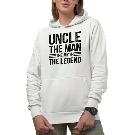 Uncle, The Man, The Myth, The Legend, White Hooded Sweatshirt or Hoodie, Small