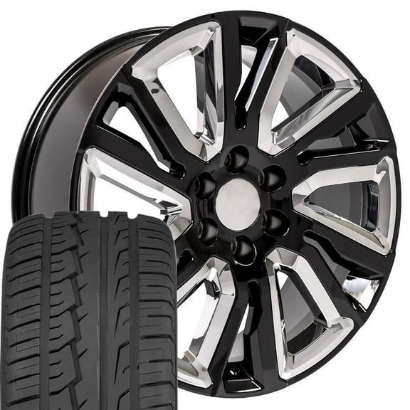 OE Wheels CV39 22 Inch Rims and Tires Fit Sierra 1500 Style 6x139.7 22x9 Gloss Black with Chrome Insert - Hollander 5901 - iMove Gen 2 SUV 285/45-22 (Set of 4)
