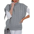 thumbnail image 3 of BEAFNKSG Women Turtleneck Sweater Vest Oversized Sleeveless Cable Knit Vest Shoulder Pad Jumper Vest, 3 of 8