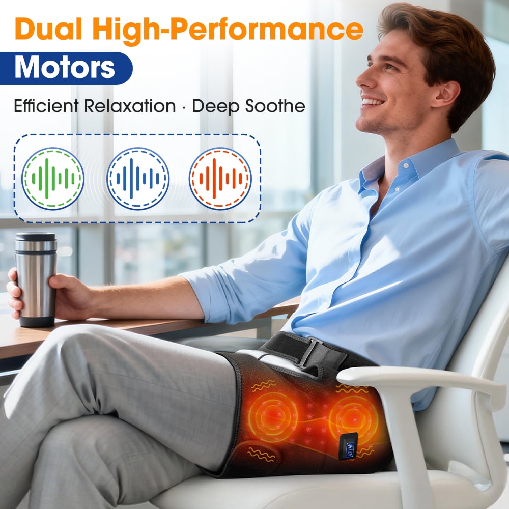 Cordless Hip Heating Pad with Vibration, Thigh Heating Pad for Relaxing, 660nm&850nm,Massager Heating Pad for Hip,Heated Wrap for Lower Back, Buttocks ,Black
