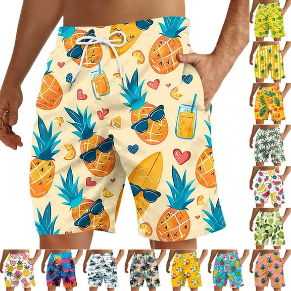 lcziwo Men's Swim Trunks Big and Tall Swimming Trunks Summer Casual Drawstring Beach Shorts with Pockets Tropical Print Hawaiian Vacation Outfits Lightning Prime Sales Multicolor XXL
