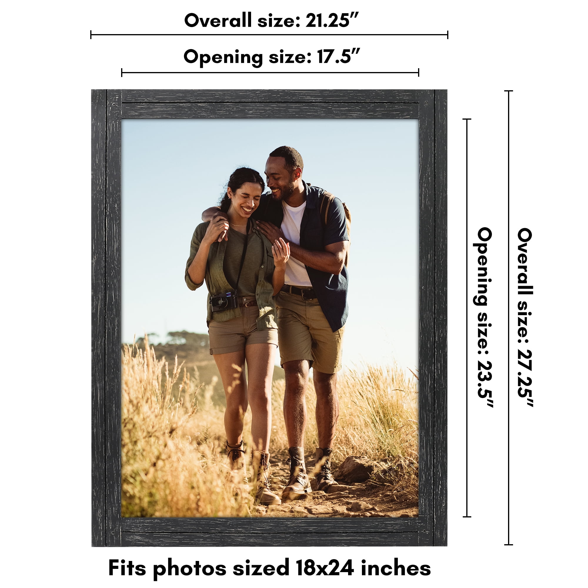Americanflat 18x24 Poster Frame with Polished Plexiglass Hampton Collection Distressed Frames - Charcoal Black
