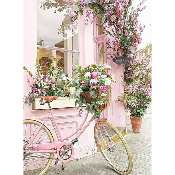 Resina Serie Coches Bicicleta Rosa Con Diamantes Completos (30*40cm) V312