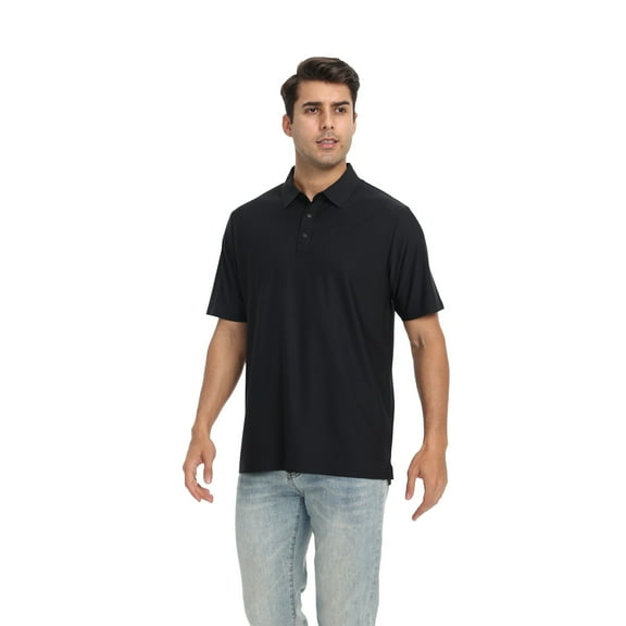 Zfeel Short Sleeve Collared Polo Shirt for Men, Stretchable Nylon-Spandex Polo, Black, S