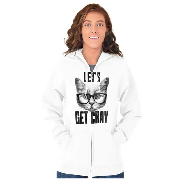 Cat with Glasses Let's Get Cray Funny Zip Hoodie Sweatshirt Women Brisco Brands S