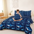 thumbnail image 3 of spefrowx Cartoon Navy Shark Full Size Bedding Sets for Kids, Kawaii Ocean Animal Print Full Size Bed in a Bag, Navy Reversible, 7pcs, 3 of 6