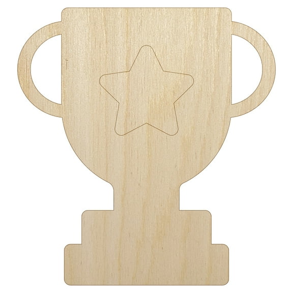 Trophy Award Outline with Star Wood Shape Unfinished Piece Cutout Craft DIY Projects - 4.70 Inch Size - 1/8 Inch Thick