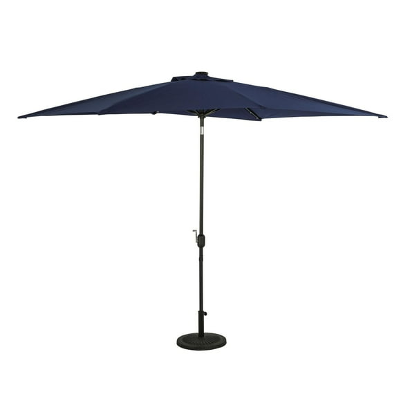 Nassau 6.5-ft x 10-ft Rectangular Market Umbrella with LED Bulb Lights - Navy Blue - Breez-Tex
