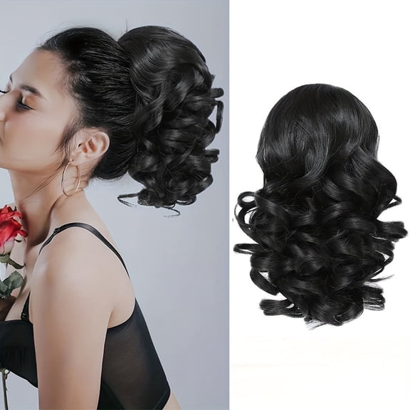 High-temperature wire short ponytail wig clip Roman roll natural simulated wavy hair bundle for women