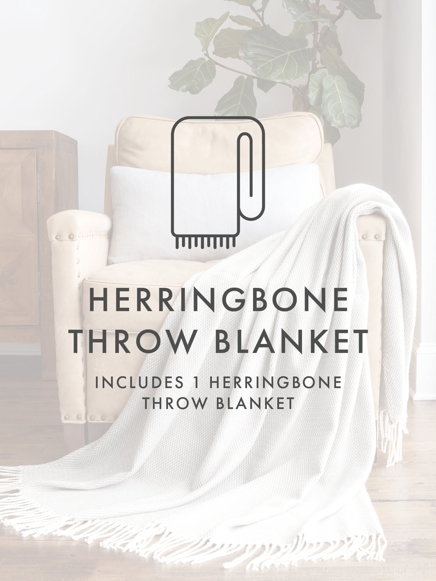 Comfort Canopy - Lightweight Gray Herringbone Throw Blanket with Fringed Edges