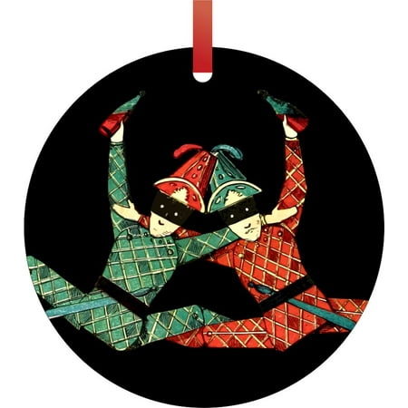 Jester Trees - Jesters with Wine Bottles - Round Shaped Flat Aluminum Semigloss Christmas Ornament Tree Decoration