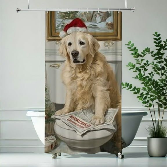 RKSupls Christmas Shower Curtain, Cute Golden Retriever Shower Curtain with Hooks for Christmas Home Bathroom Decor Washable Curtains, 36x72 in