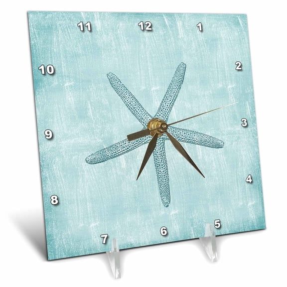3dRose, Aqua Starfish Abstract beach theme, 6x6 Desk Clock