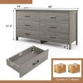 thumbnail image 2 of Gymax 6 Tiroirs Commode Double Commode Armoire de Rangement en Bois Chambre à Coucher Gris, 2 of 10