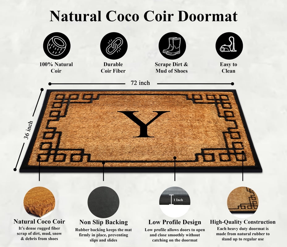 A1 Home Collections Natural Coir & Rubber Door Mat, Long-Lasting Entrance Doormats for Front Door, Thick & Non-Slip Durable Outdoor Entry Mat 36" x 72"