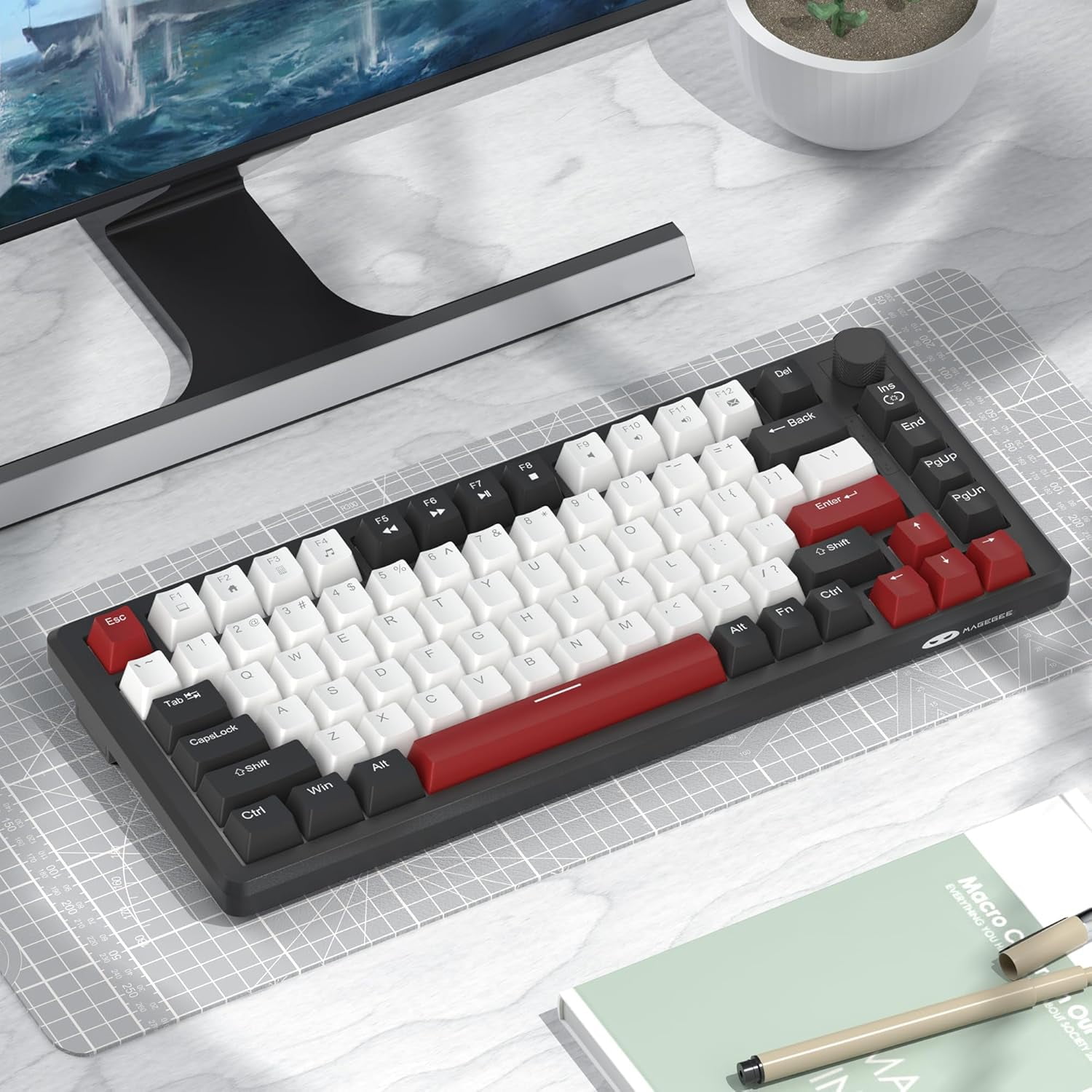 MageGee 75% Mechanical Gaming Keyboard, Compact Blue Backlit Wired Gaming Keyboards EVA Foam, Knob Control