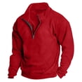 thumbnail image 2 of Leey-World Men's Quarter Zip Fleece Pullover, Stand Collar Thermal Long Sleeve Sweatshirt for Outdoor Casual Hiking(Red,2XL), 2 of 3