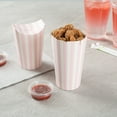 thumbnail image 4 of Restaurantware-Bio Tek 20 Ounce French Fry Cups, 100 Disposable French Fry Holders - With Fold-Down Cover, Tab Lock Closure, Striped Paper Cups, For Onion Rings, Chips, or Popcorn, Stackable, 4 of 11