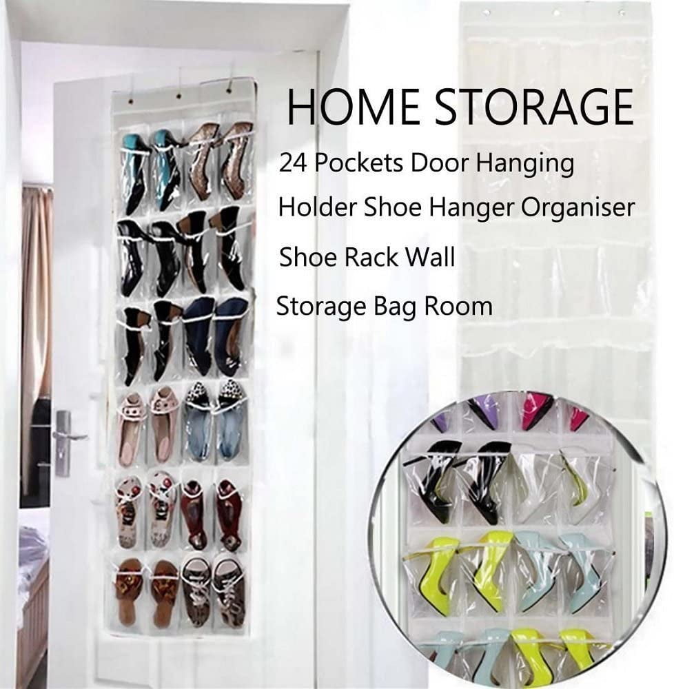 Green 24 Pockets Clear Over the Door Hanging Shoe Organizer Wall Hanging Closet Bag 