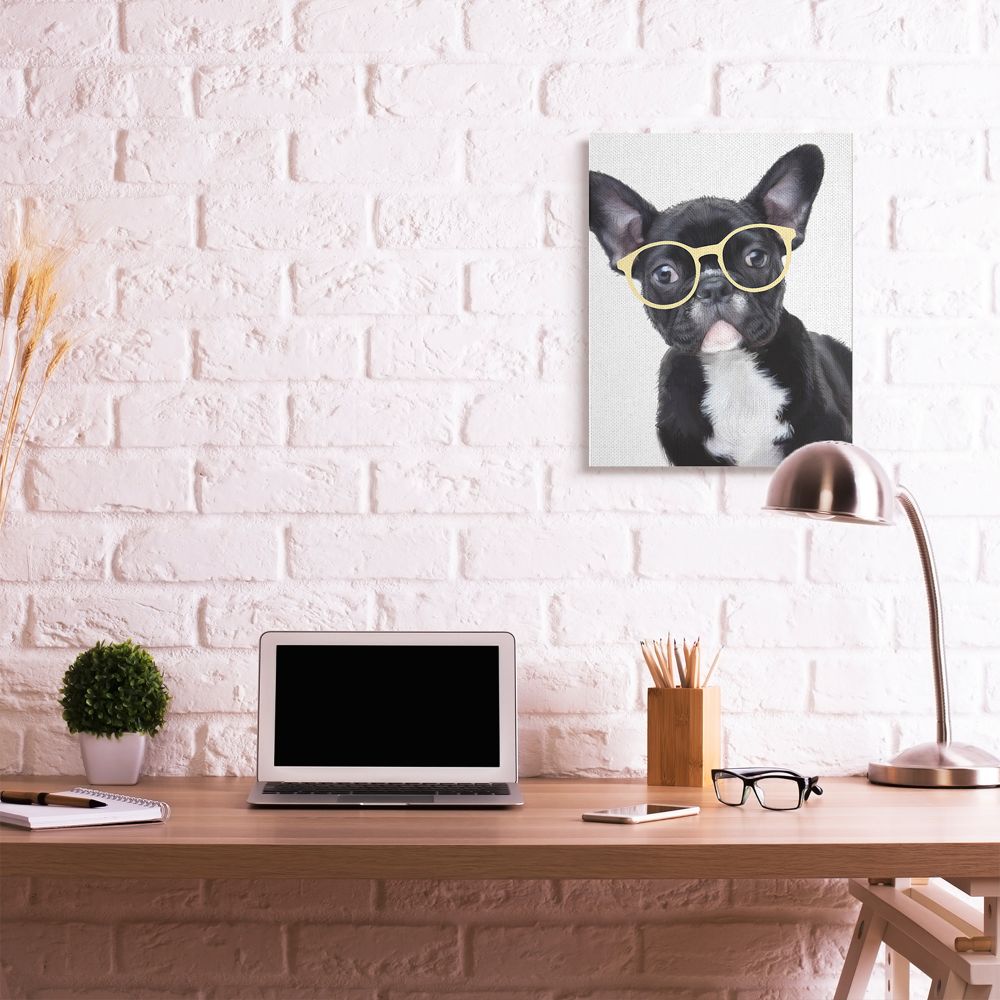 Stupell Industries Sophisticated Puppy Dog French Bulldog Glasses Canvas Wall Art Design by Ziwei Li, 24" x 30"