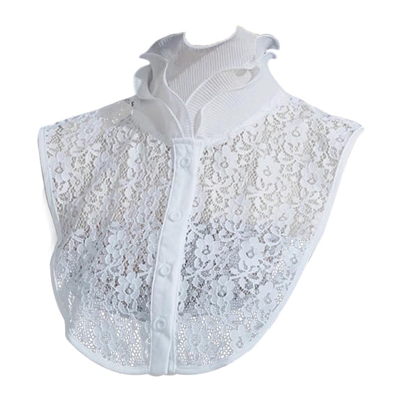 Milageto Fake Collar Half Shirt Blouse Ruffle Half Top Stylish False Collar for Women White