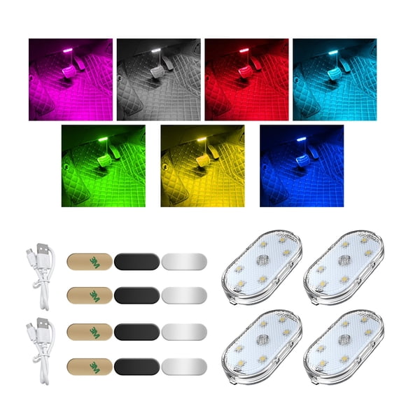 Luces LED para coche Augeny Interior, inalámbricas, 7 colores, 4 unidades