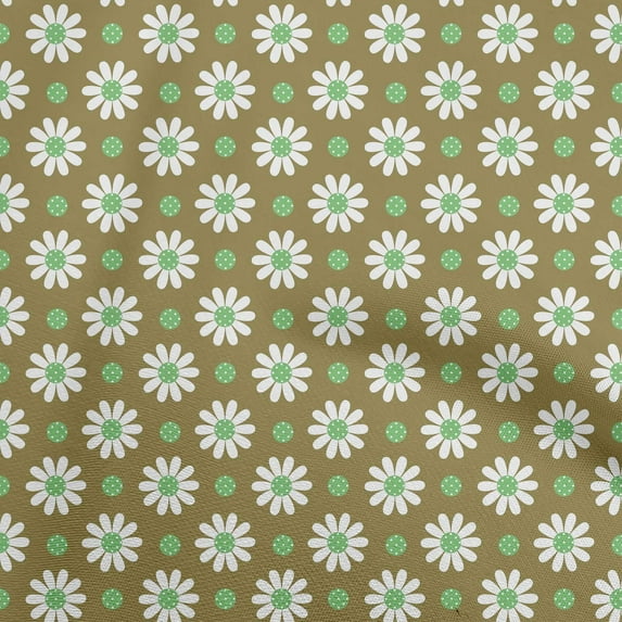 oneOone Polyester Spandex Dark Olive Green Fabric Floral Retro Sewing Material Print Fabric By The Yard 56 Inch Wide