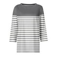 thumbnail image 4 of CLOISE Tees for Women Fall Cute Striped Blouses Round Neck 3/4 Sleeve Tees Tunic Color Block Basic Tops Elegant Clothes Gray XL, 4 of 5