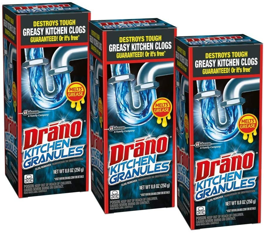Drano Kitchen Granules Drain Clog Remover, 8.8 Ounce, 3 Count