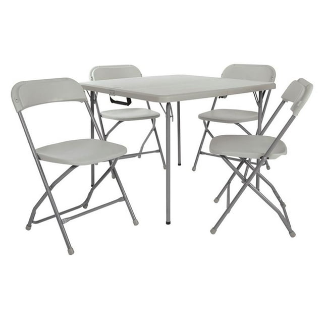 Pemberly Row Ensemble de Table et Chaises Pliantes en Résine Gris Pâle, 5 Pcs