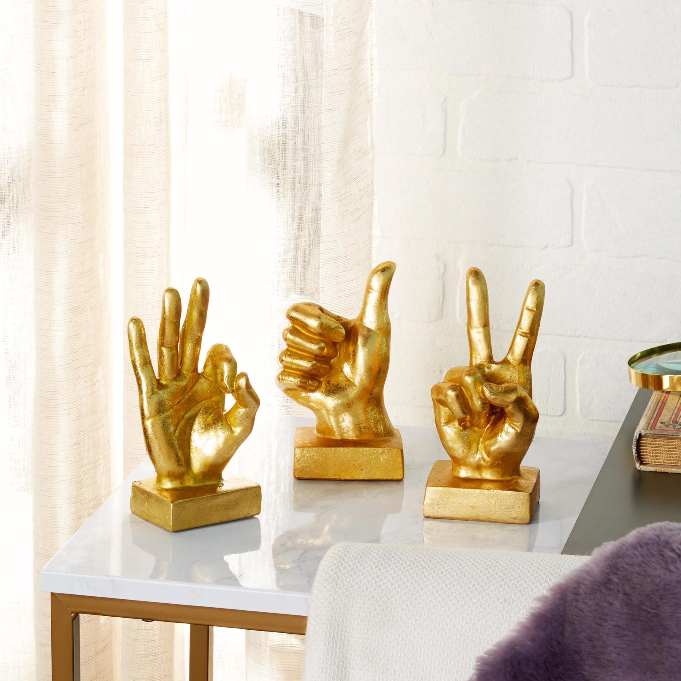 7", 7", 6"H Gold Polystone Hands Sculpture, by CosmoLiving by Cosmopolitan (3 Count)