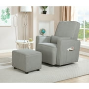 Evolur Holland Upholstered Swive Glider and Ottoman Harbor with Lumbar Pillow, Durable Soft Fabric