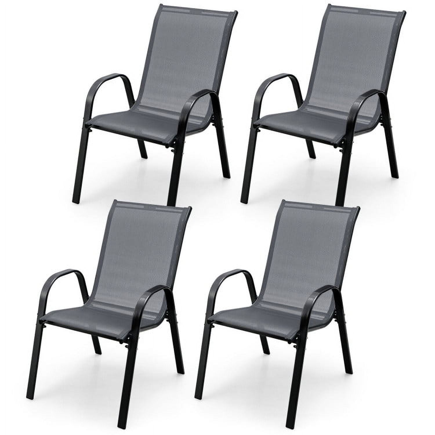 Aimee Lii 4 Pieces Stackable Patio Dining Chairs Set with Armrest, Outdoor Patio Set, Gray Aimee Lii 4 Pieces Stackable Patio Dining Chairs Set with Armrest, Outdoor Patio Set, Gray
