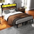 thumbnail image 4 of DRNANLIT Queen Size Bed Frame with Headboard, LED Lights, Charging Station & Under Bed Storage, Vintage Brown, 4 of 13