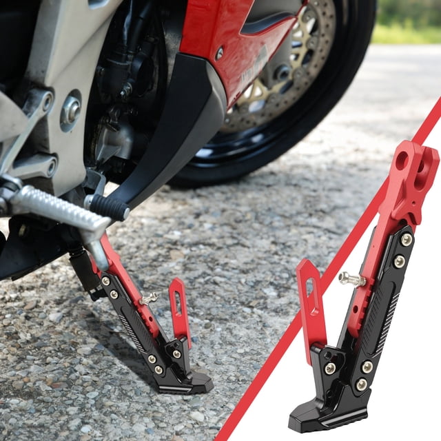 COM1950s Motorcycle Kickstand, Adjustable Side Stand with 6-Level Height, CNC Aluminum Alloy for Secure Parking