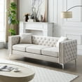 thumbnail image 4 of Holaki 2 Piece Modern Velvet Living Room Set, 5-Seat Sofa and Loveseat with Jeweled Button Tufted Copper Nails Square Arms, Beige, 4 of 8