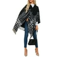 thumbnail image 2 of Women'S Wraps Open Front Travel Poncho Cape Warm Oversized Plaid Sweaters Casual Cardigan Shawls Black One size, 2 of 9