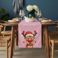 thumbnail image 2 of Merry Christmas Table Runner - 48 Inch Long, Kitchen Dining Table Runner Dresser Scarves, Pink Winter Xmas Hat Deer Snowflake Farmhouse Decor for Coffee Tables Wedding Party Banquet, 2 of 8