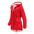 thumbnail image 2 of Abcnature Women Drawstring Hoodie Coat Warm inside Fleece Padded Coat Slim Zipper Coat Red S, 2 of 5
