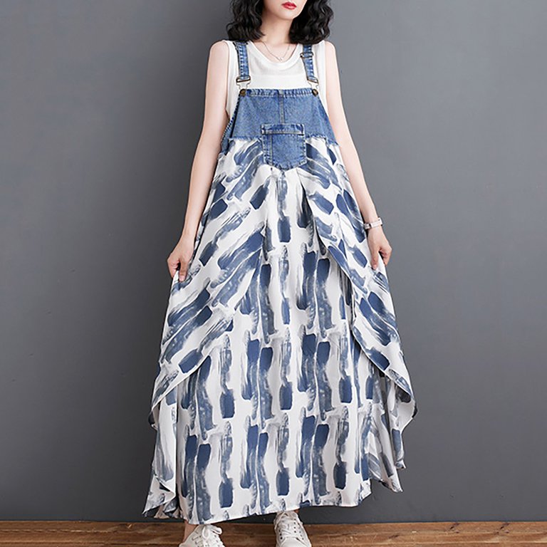 Sakmal Dresses for Women Patchwork Denim Graphic Sleeveless White Comfort  Fit Maxi Sundress - Walmart.com