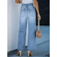 thumbnail image 2 of Women's high-waisted comfortable wide-leg drawstring straight-leg light blue denim trousers, 2 of 5