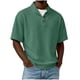 thumbnail image 2 of Blusas y camisas de manga corta y cuello redondo para hombre, de pana, color liso, informales, a la moda, con medio botón, cuello alto, manga corta, de poliéster., 2 of 6
