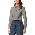 thumbnail image 4 of Allegra K Women's Plaid Point Collar Long Sleeve Double Breasted Shirt, 4 of 5