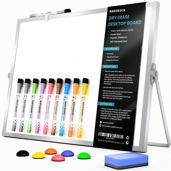 Marsrock Sale 16"×12"Blank Desktop Double-Sided Dry Erase Whiteboard with Stand,Great for Home,School& Planning Board